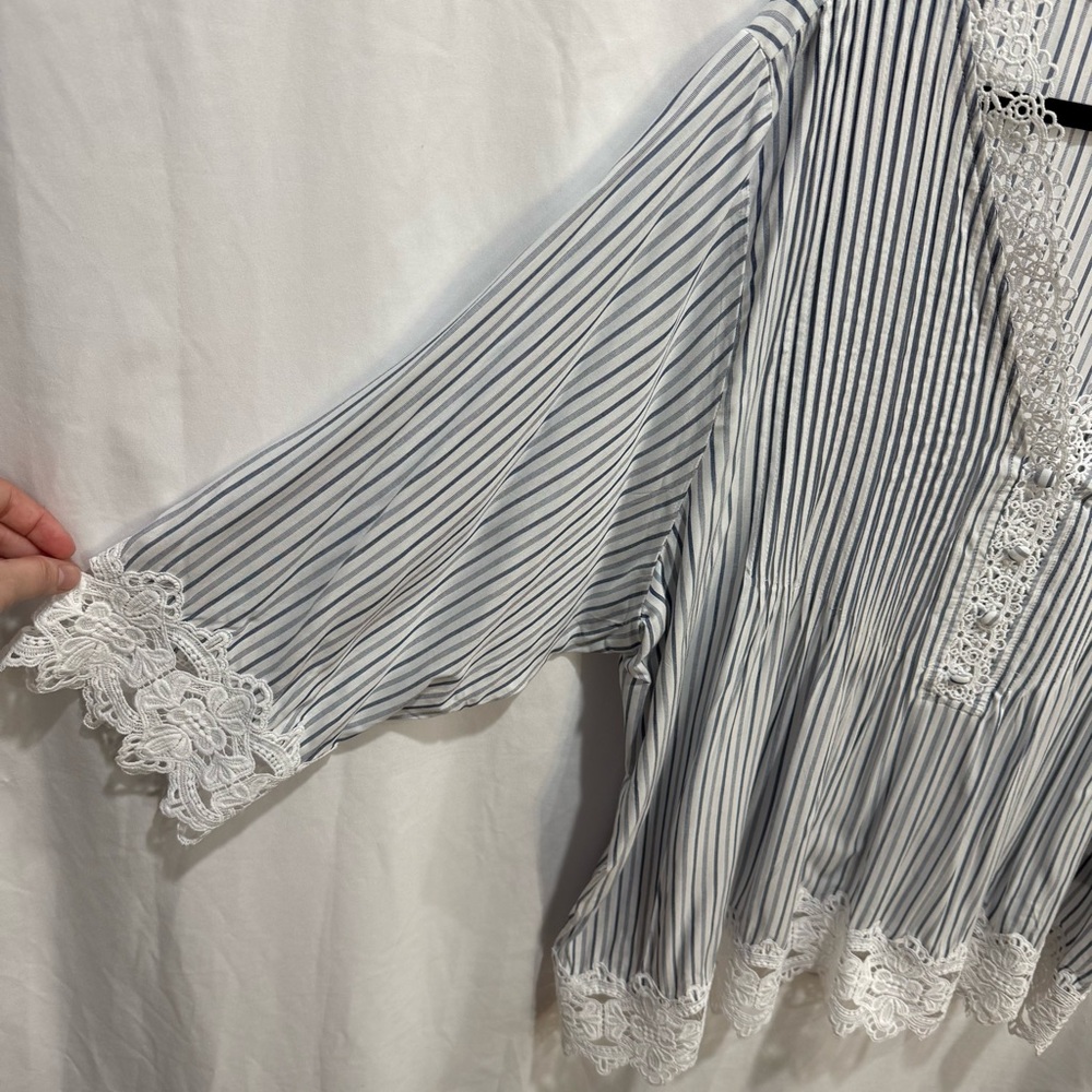Catherine Malandrino 3X Striped Boho Blouse Lace Trim Top Cottagecore Coastal‎ - Picture 10 of 15